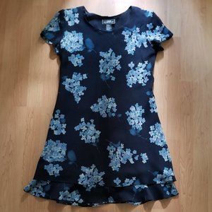 Vintage Late 90's Molly Malloy Navy Floral Print Mini Dress - Size 6